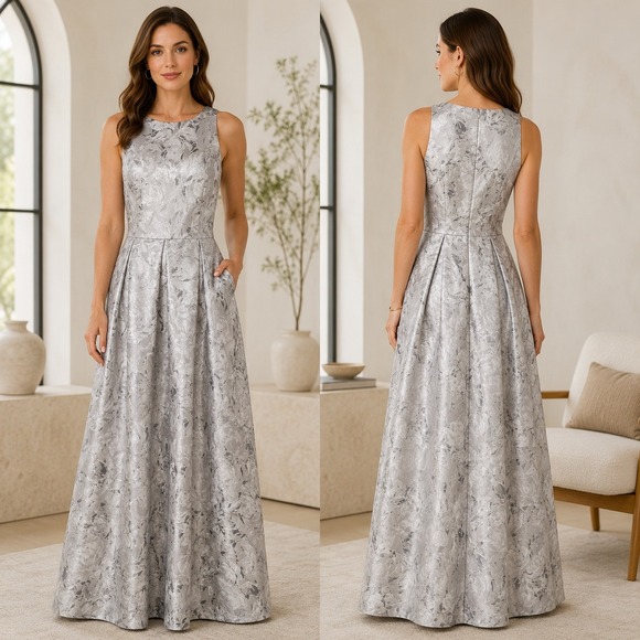 Alex Evenings Dresses & Skirts - Alex Evenings Gown Women 18 Silver Metallic Brocade Ball Gown Formal Wedding